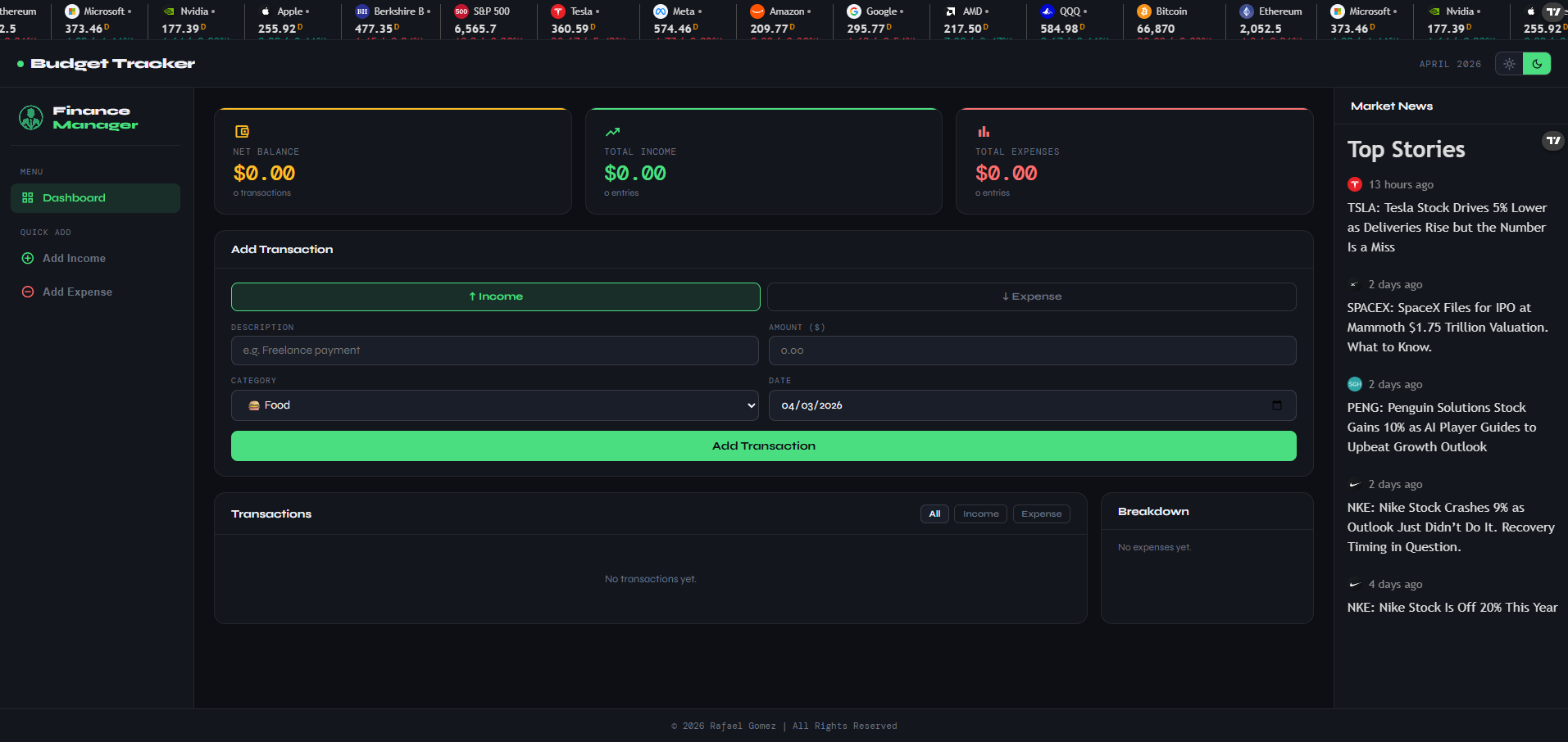 Finance Dashboard Screenshot
